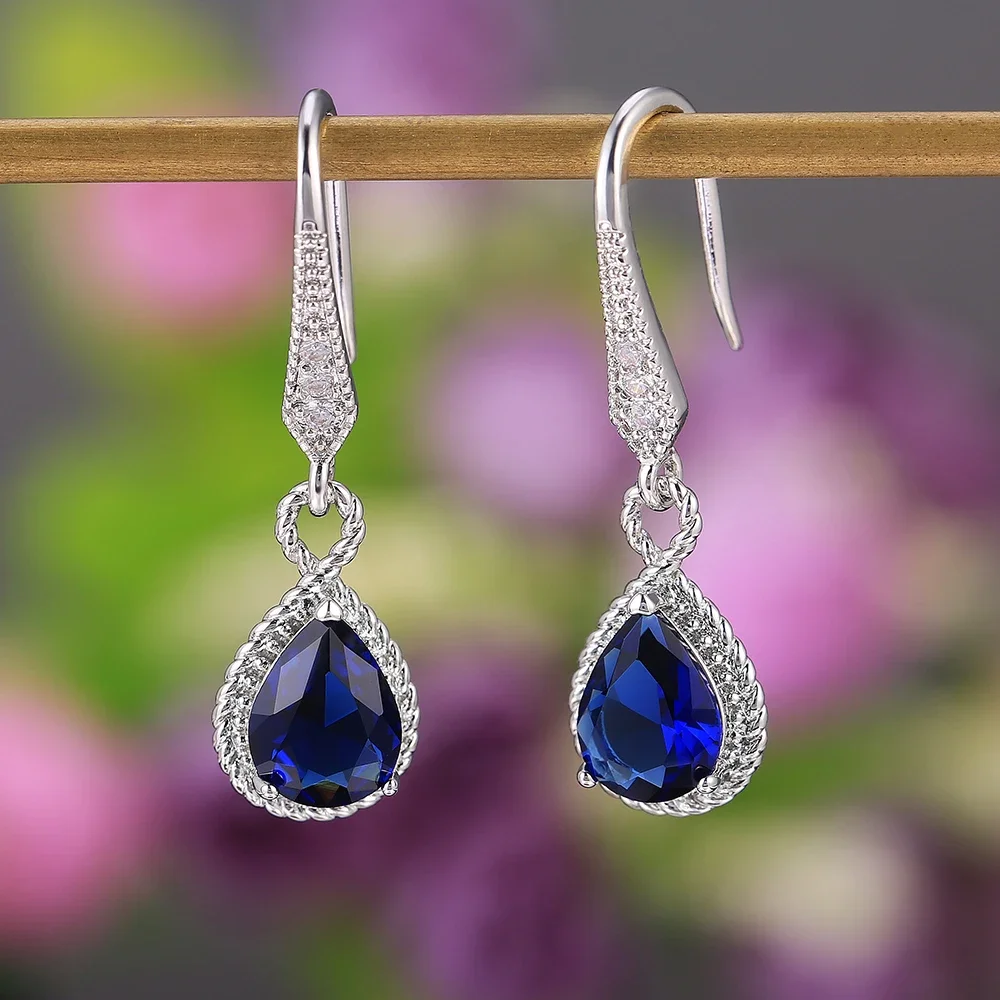 New and Gorgeous Style Klein Blue Cubic Zircon Pendant Earrings for Women's Wedding Noble Accessories Party Classic Jewelry