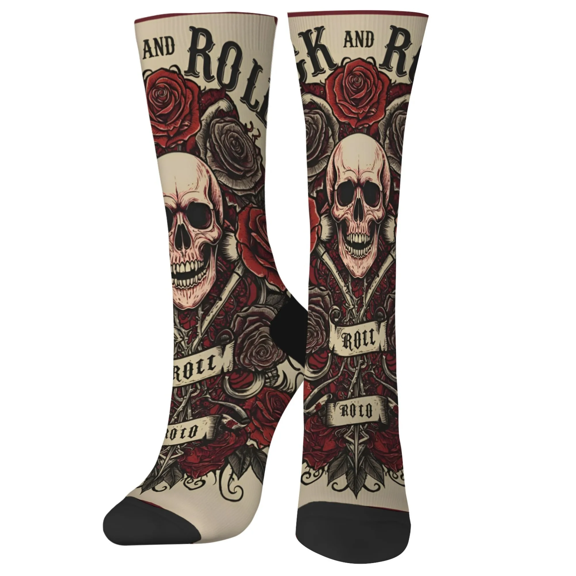 Punk Rose Skull Socks Comfortable Stretchy Lightweight Men's Socks Sports Casual Hiking Fun Party Crazy Rock Roll Graphic Socks