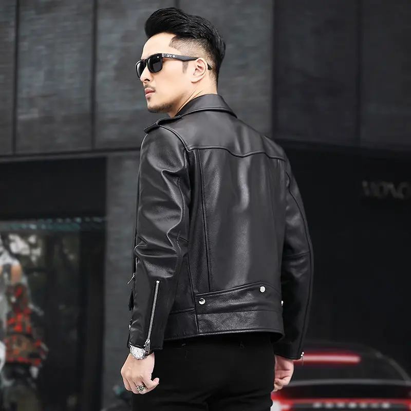 

2022 Men Autumn Brand New Causal Leather Jacket Coat Men Spring Outfit Design Motor Biker Pocket PU Leather Jacket Men Q21
