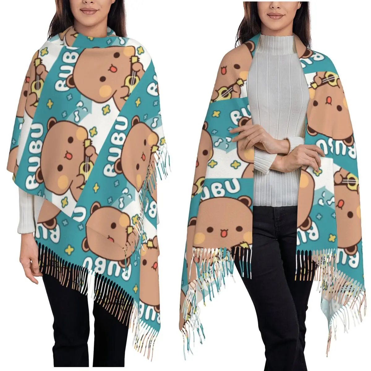 

Bubu Dudu Going To Sleep Шарф с пандой и медведем Шарфы с кисточками Женские мягкие теплые шали и накидки Большая осенне-зимняя шаль