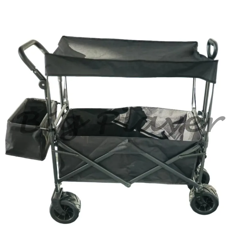 

Outdoor Camping Folding Beach Wagon Heavy Duty Trolley Adjustable Handle Collapsible Utility Wagon With Roof
