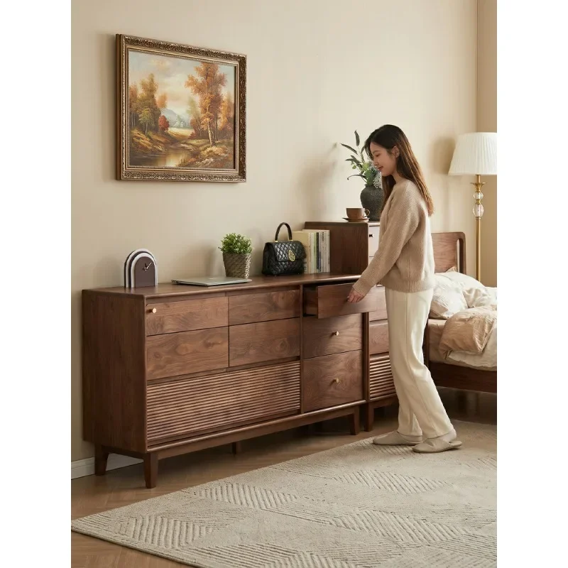 North American black walnut chest cabinet, solid wood antique living room entrance cabinet