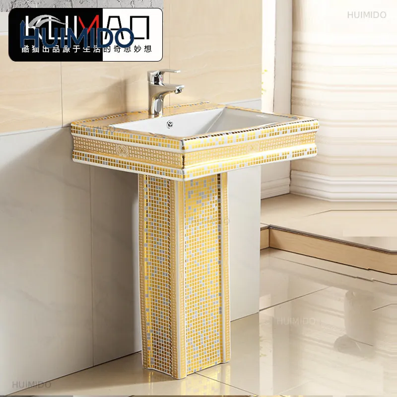 European gold column basin mosaic color gold washbasin creative ceramic table basin color washbasin washbasin