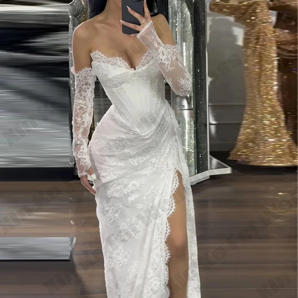 Elegant Women's Bridal Dress Sexy Lace Mermaid Princess Long Sleeve Wedding Dresses Formal Beach Party Customized robe de mariée