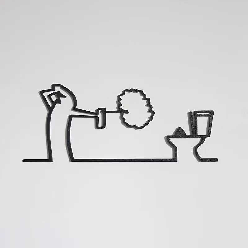 3d Printed Minimalist Line Wall Art With Adhesive Tape Toilet Sign Line Ornament Humorous Designs Home Decoration