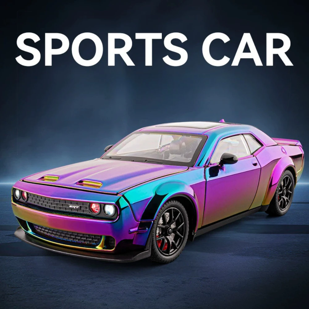 

1:24 Challenger SRT Hellcat Police Car Model Toy Metal Diecast Pull Back Sound Light Miniature Vehicle Models Kids Boys Gifts