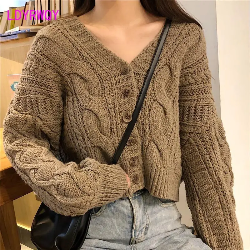 

European and American Button Women's Sweater Cardigan 2023 Spring and Autumn Korean Edition Vintage Knitwear