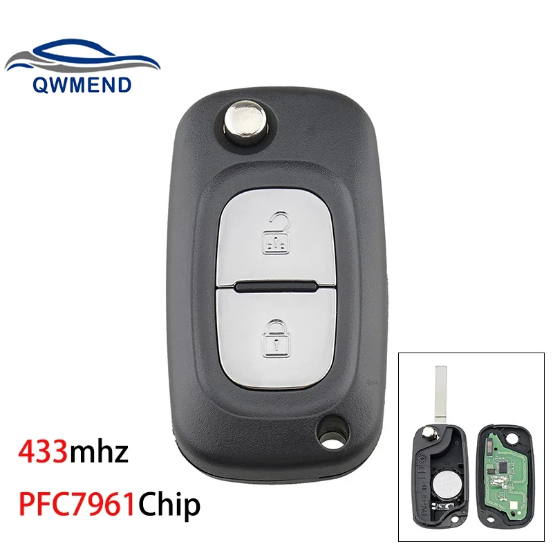 QWMEND 2 Buttons Car Remote Key for Renault CLIO KANGOO TWINGO WIND 433mhz Smart Car Key PFC7961Chip VA2 Blade