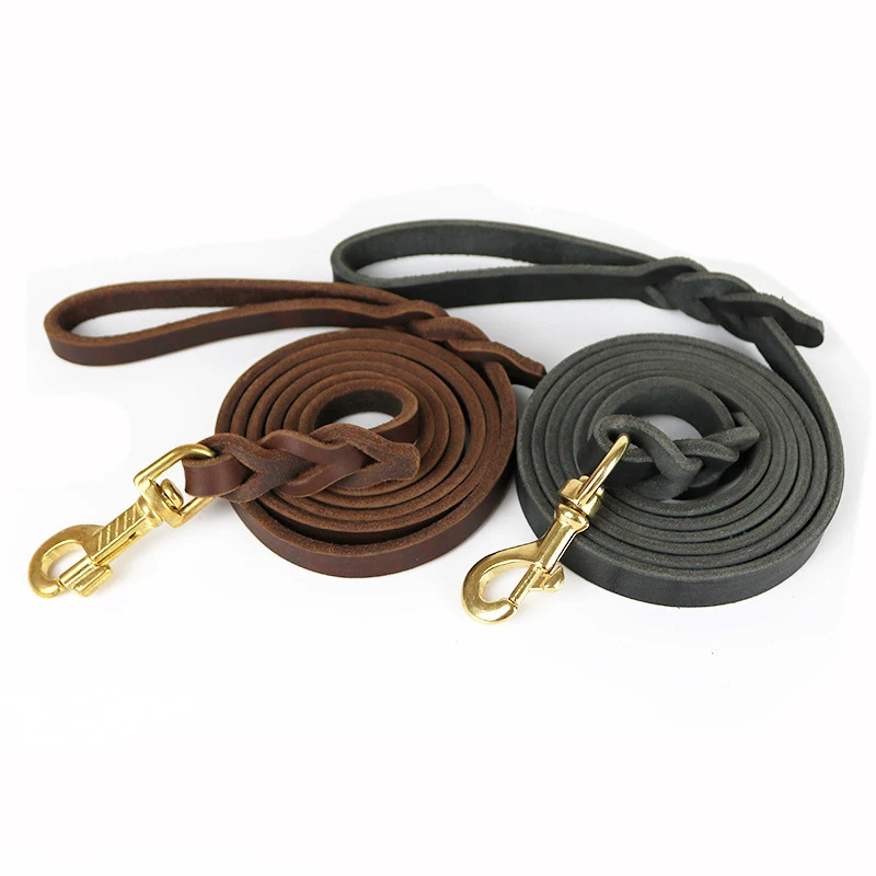 4/7/8ft Heavy Duty Genuine Leather Braided Dog Leashes for Large Medium Small Dogs Training Walking view 6