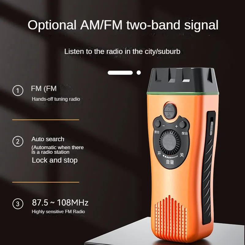 Multi-função rádio portátil lâmpada de emergência mão luz de emergência iluminação am/fm rádio usb carregador led lanterna