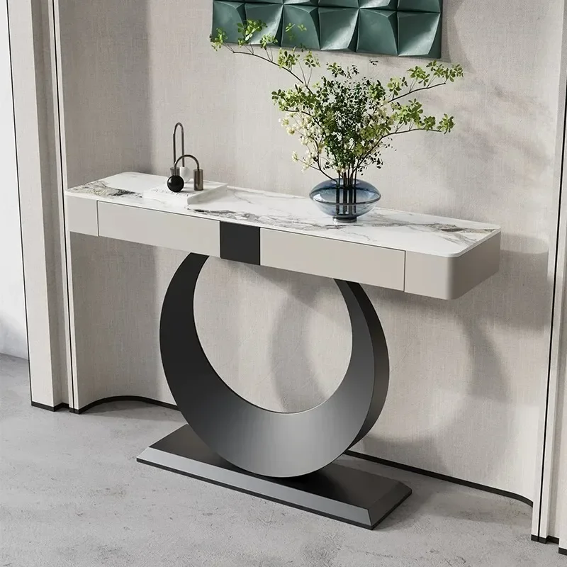 Light Luxury High End Rock Slab Entrance Cabinet Decorative Art Storage for Living Room Corridor Hallway Modern Home