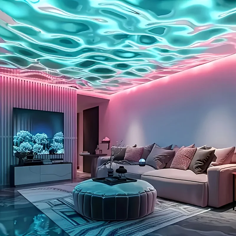 7Colors Water Ripple Projector Dynamic Rotating LED Night Light with Remote USB Powered Family Bedroom Romantic Ocean Decor Lamp