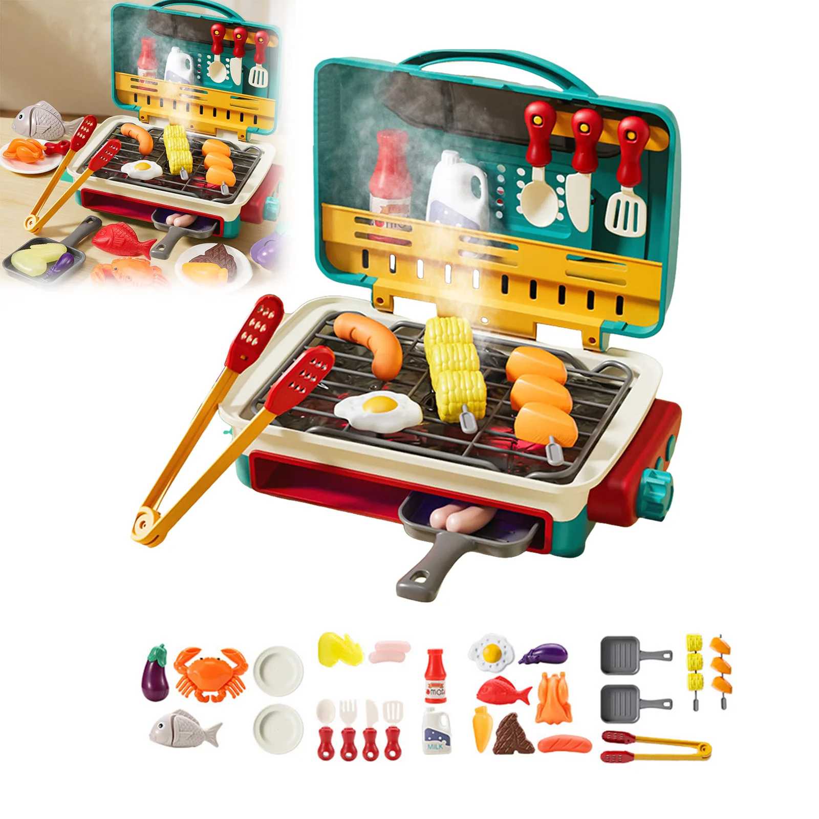 Parrilla de barbacoa inteligente para niños, juguete para jugar, brochetas que cambian de Color, cocina, cocina al vapor, juego de utensilios de cocina con sonido y luz, 2025