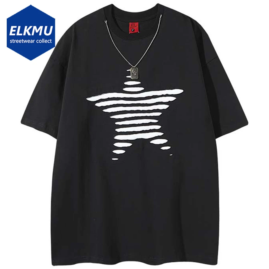 

Star Graphic Ripped T Shirt Hip Hop Oversized Streetwear Harajuku T-shirt Men Summer Casual Black White Loose Tee Tops
