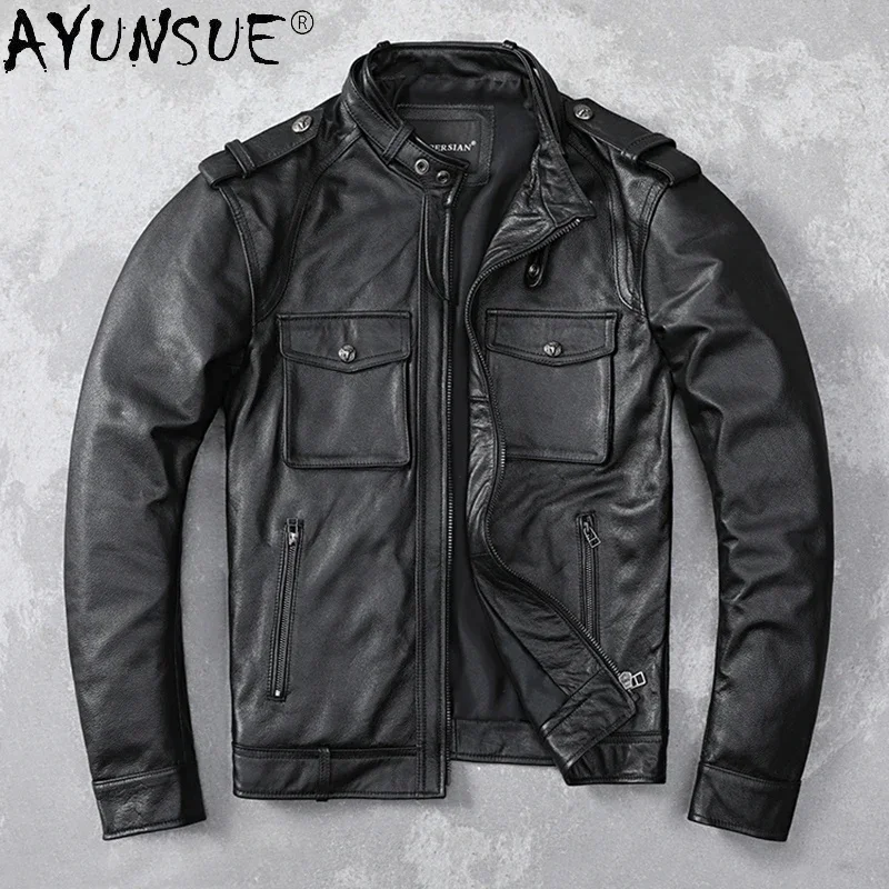 Ayunsue Nieuwe Herfst Echte Koe Leren Jas Mannen Lente Motorjas Kraag Heren Kleding Chaquetas Hombre Wpy4413