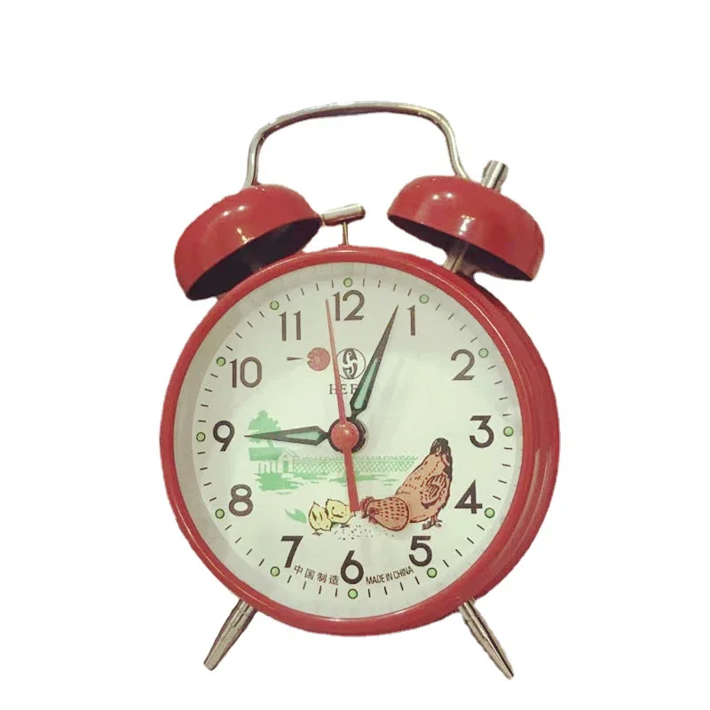 Vintage Mechanical Alarm Clock Chicken Pecking Rice Metal Table Watch Loud Clockwork Bell Desk Clock Manual Winding Decoration