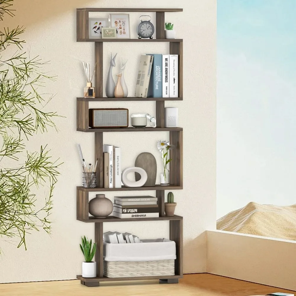 

6-Tier Bookcase with Anti-Tipping Kit, Practical Storage Addition, Modern Geometric Design, Bookcase