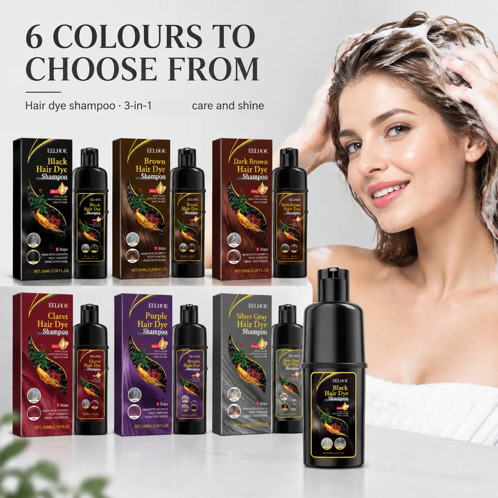 New 2026 Hair Dye Shampoo Easy Home Hair Coloring Covers Grey Hair Nourishes Shiny Hair 6 Colors for Women Men All Hair Types