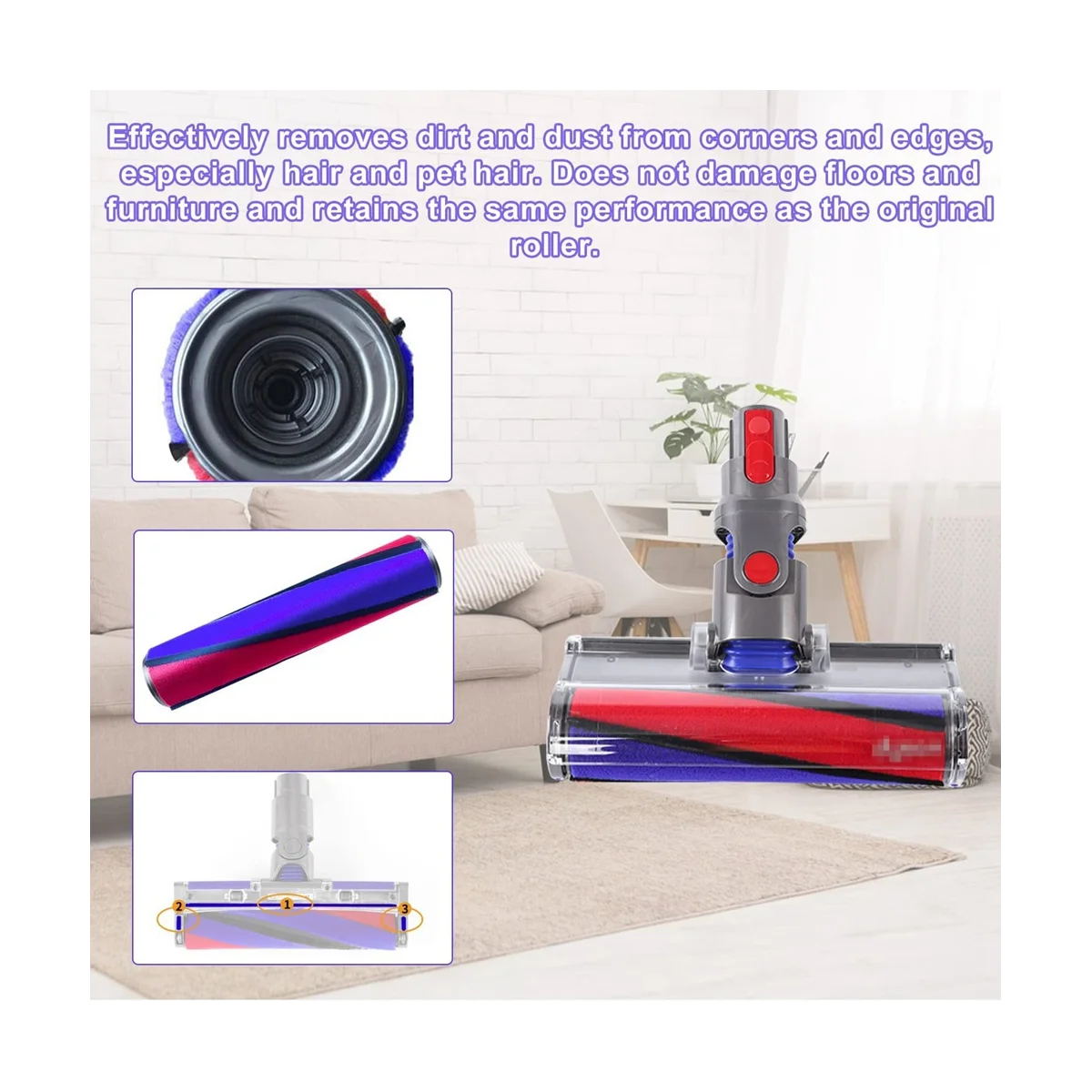 Ersatz bürste für v6 v7 v10 v11, Soft Roller Zubehör, mit 6 Filz streifen, Reinigung und Stauben tfernung