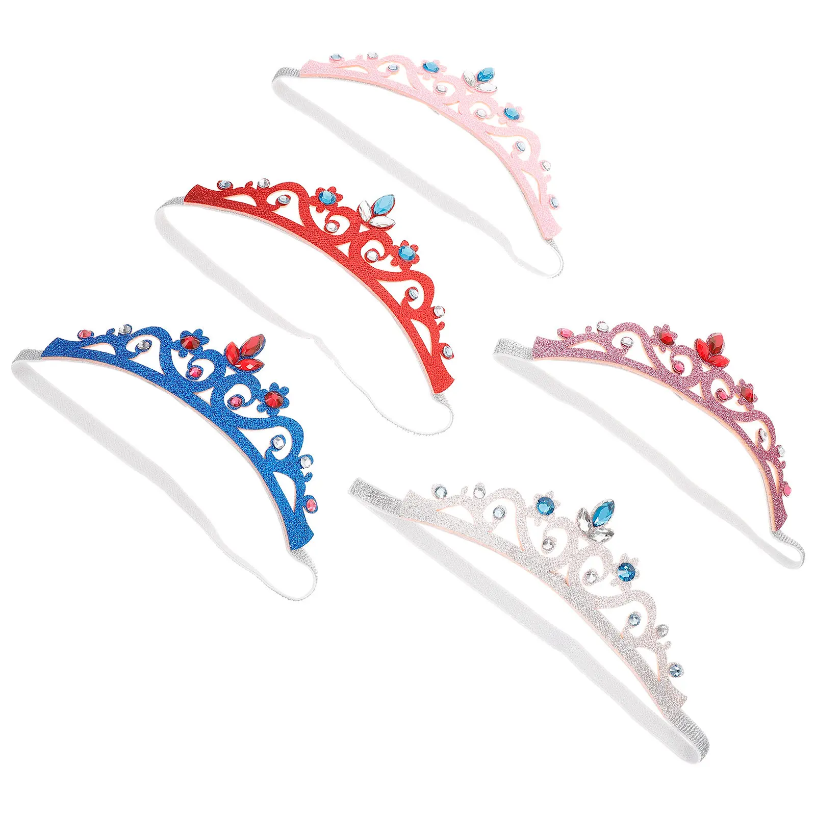 

5Pcs Toddler Crown Hairband Crystal Rhinestone Elastic Band Soft Gentle on Delicate Skin Baby Girls Birthday Christmas Wedding