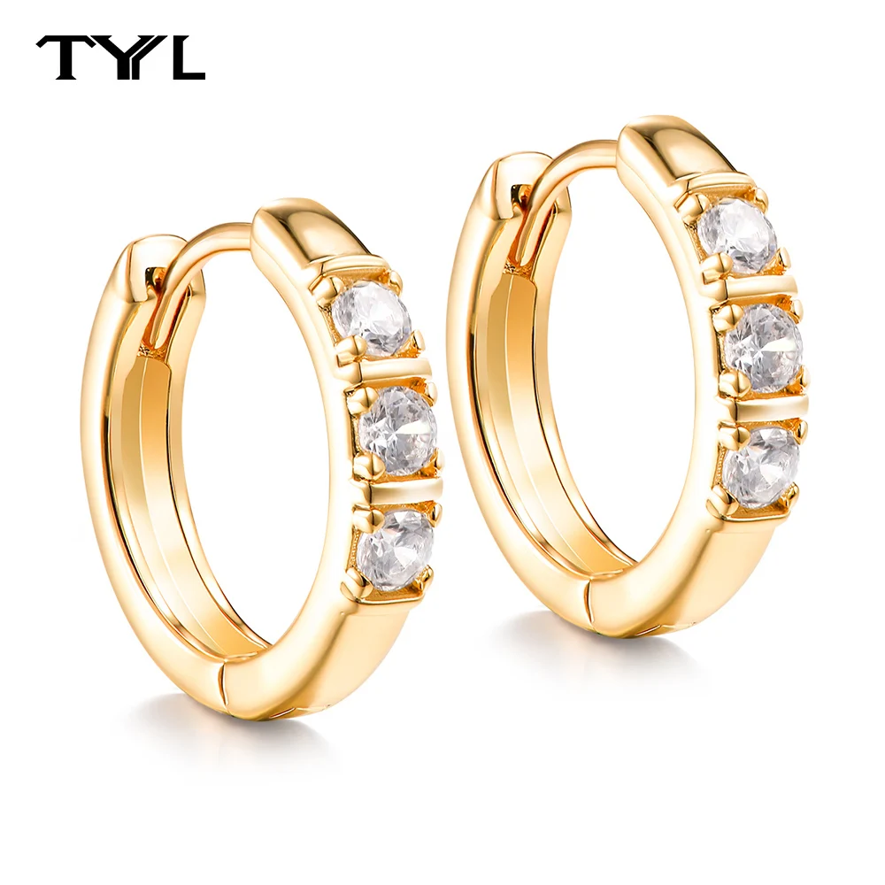 TYYL Huggie Earring Round Cut Moissanite Hoop Earrings For Women Party Wedding Ear Jewelry Gifts Nose Ring 925 Silver Jewellery