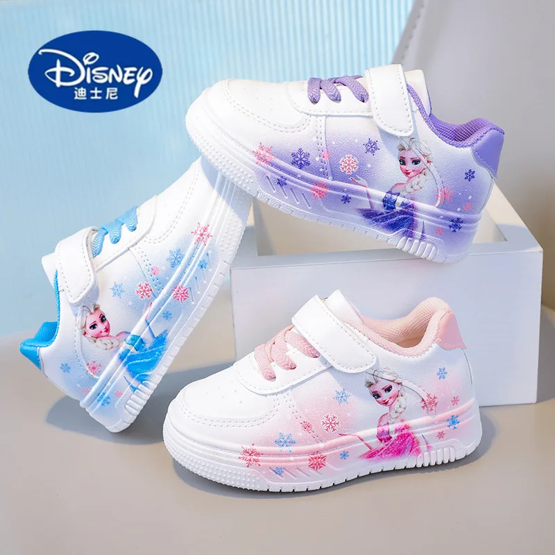 

Кроссовки с героями мультфильмов Disney для девочек, весна 2024, водонепроницаемая кожаная обувь в стиле принцессы, универсальная и милая