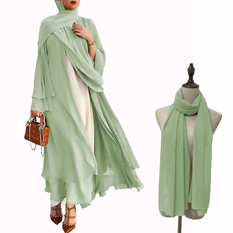 

Ramadan Eid Mubarak Chiffon Open Abaya Kimono Dubai Turkey Islam Kaftan Muslim Dress Clothes Abayas for Women Robe Femme Caftan