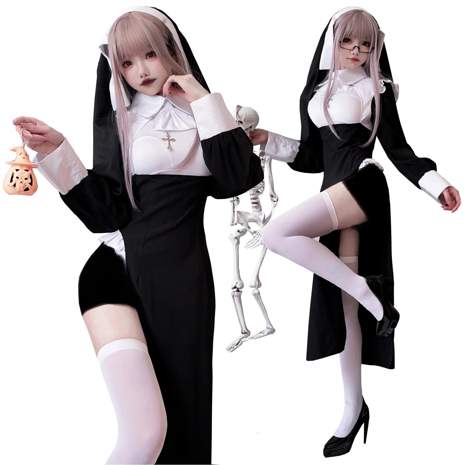 Disfraz de Halloween Grim Reaper Cos disfraz de monja uniforme de enfermera Sexy medias de vampiro mucama medias de talla grande bata