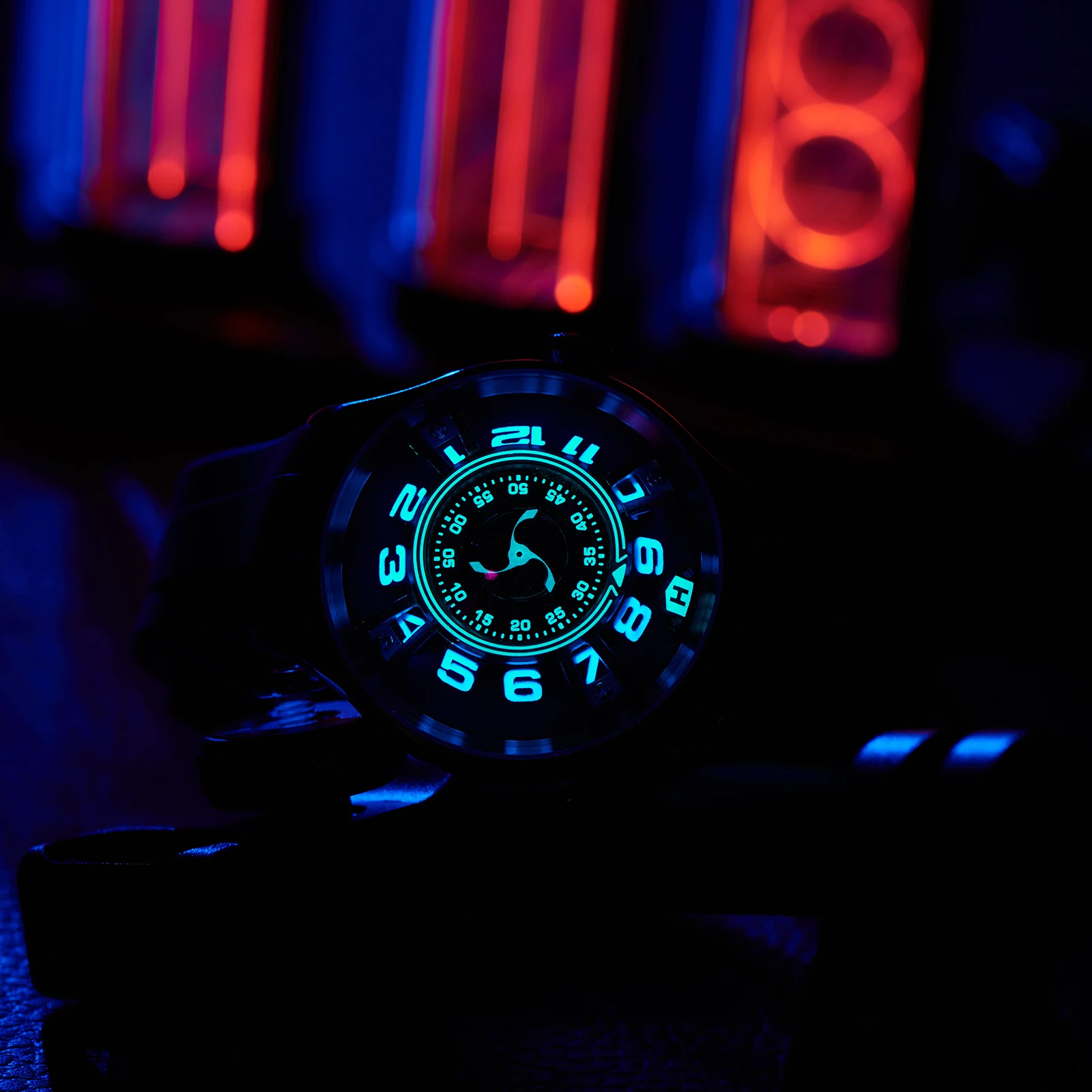 OBLVLO Creative Circular Dial Analog Automatic Watch for Men Luminous Waterproof Blue Silicone Strap Mechanical Watches BLM-2