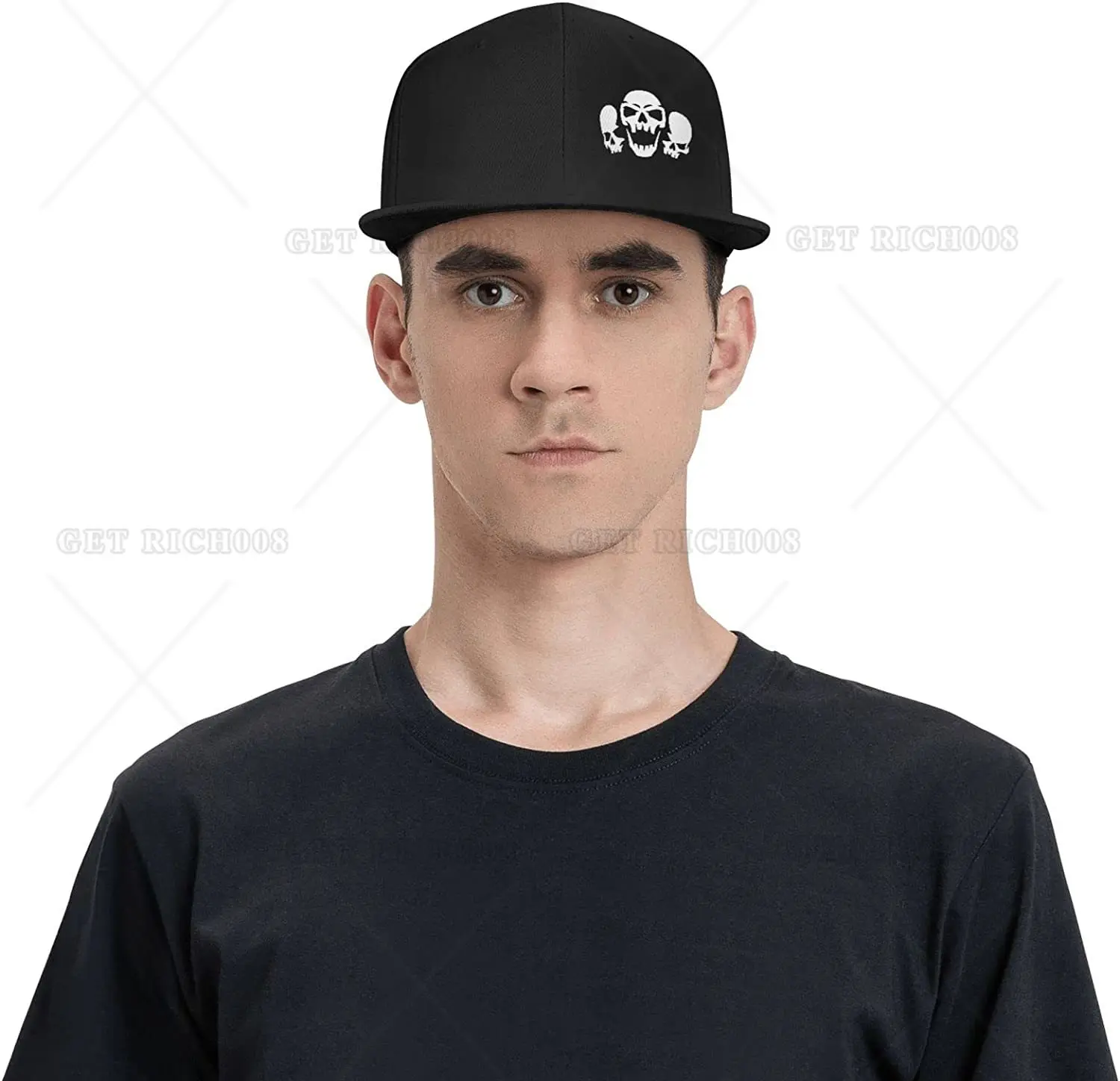 Casquette de baseball noire réglable pour hommes, chapeau Snapback tête de mort pour garçons, casquettes de camionneur papa, chapeaux ajustés, mode hip hop, bec plat drôle