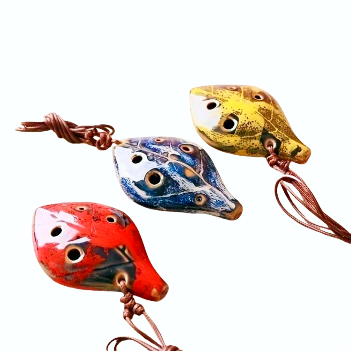 Ocarina w starożytnym chińskim stylu 1 szt., ręcznie wykonany instrument z sześcioma otworami, przyjemny dźwięk, ze smyczą, jak liść — zdjęcie 3