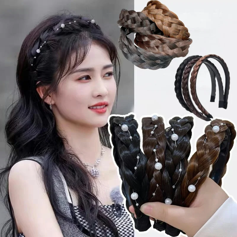 1Pcs Wig Twist Headbands for Women Wide Fishbone Braids Hairbands Handmade Retro Head Hoop Styling Headwear Accessories