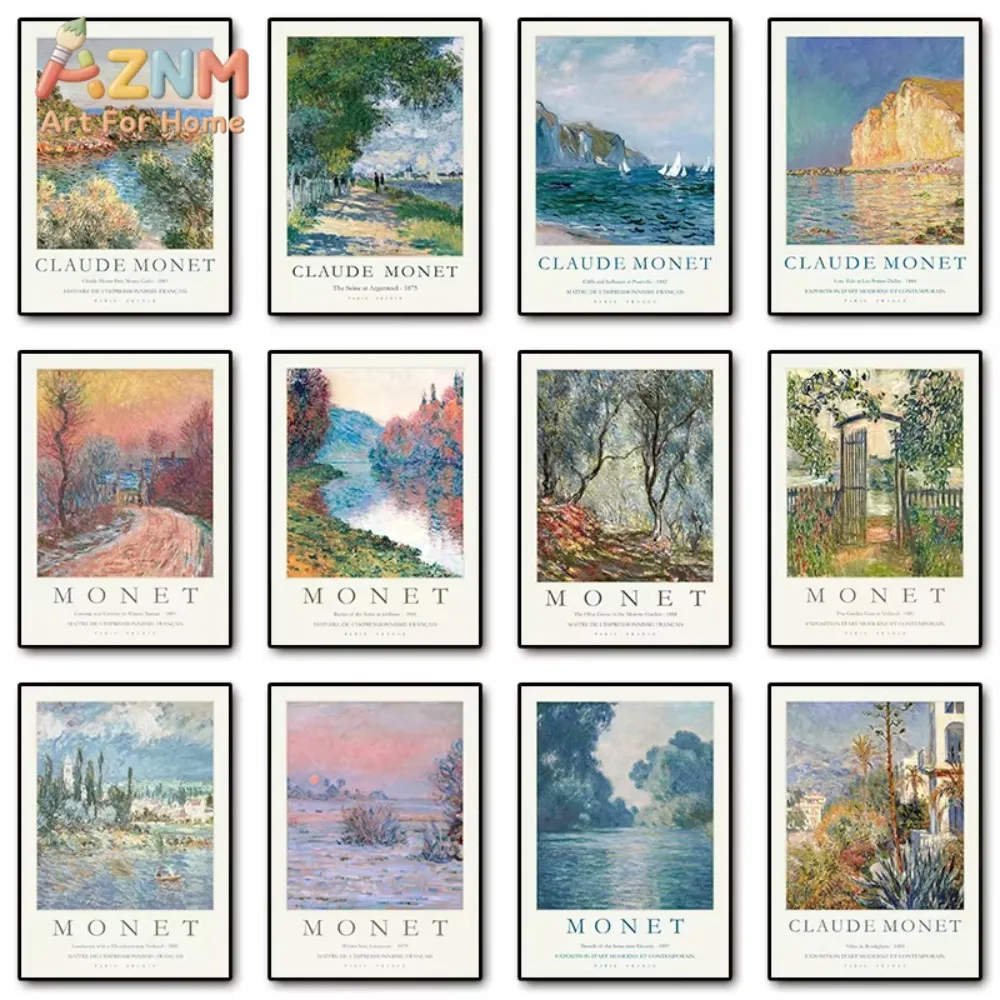 

1 шт. Винтажный постер с абстрактным пейзажем Клода Моне, картина на холсте, настенное искусство для декора комнаты и дома