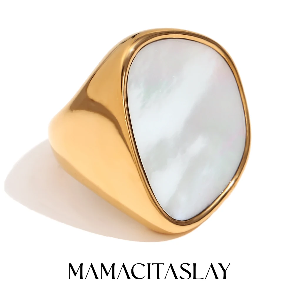 MamacitaSlay Elegant Minimalist Irregular Shell Stainless Steel Rings Woman Gold Plated Luxury Quality Jewelry Gifts For Women