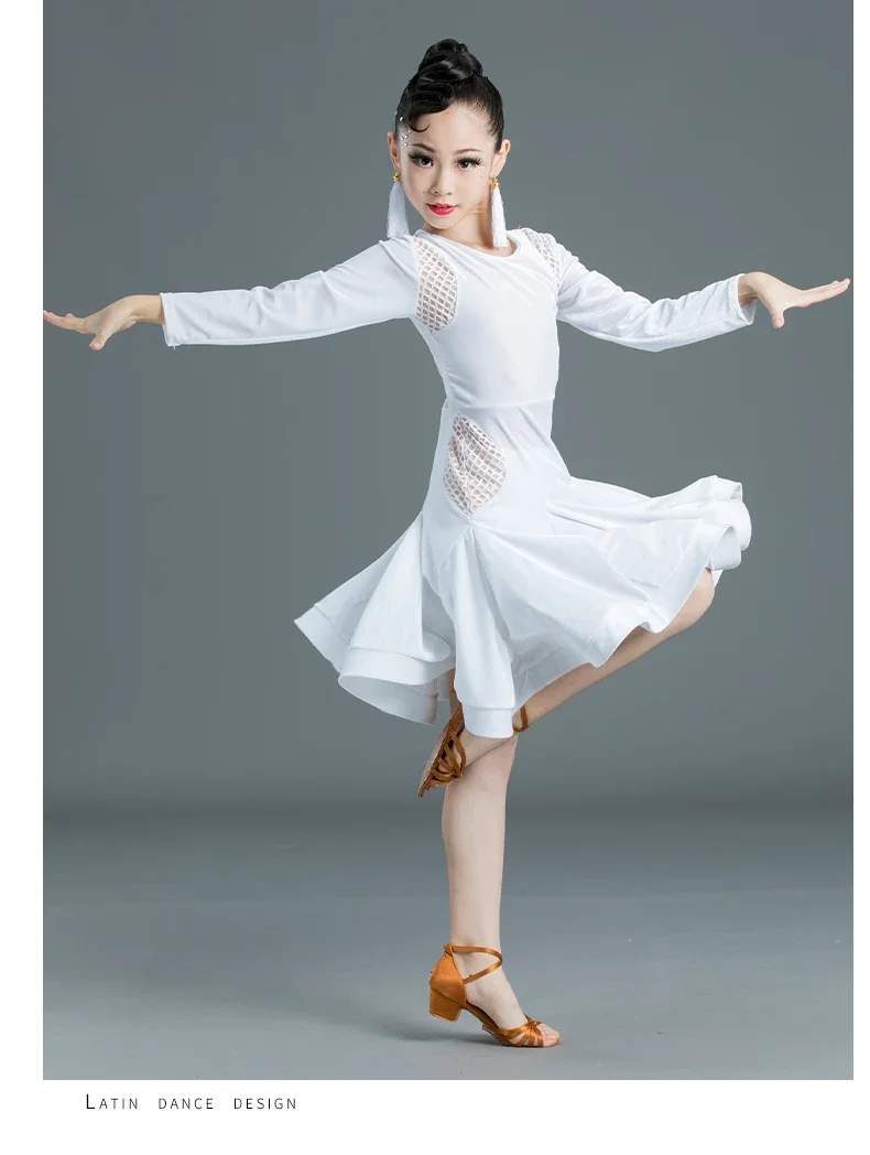 Children's Clothes Training Clothes Long sleeved High end Girls Latin Dance Skirt Black Pool Professional Competition