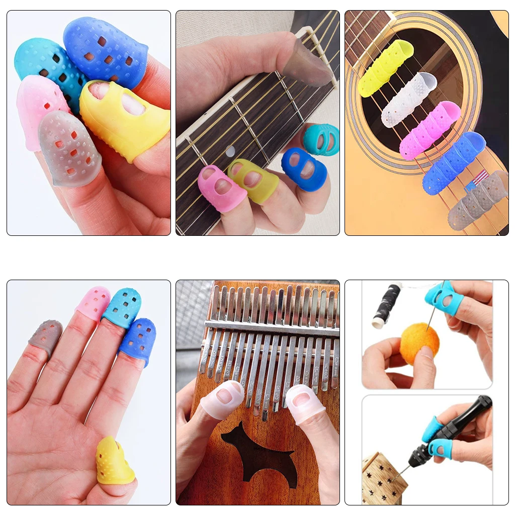 4 pçs colorido silicone guitarra fingertip proteção antiderrapante fingerstall para iniciante tocar guitarra elétrica baixo ukulele kalimba