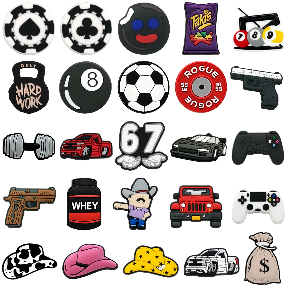 4-25PCS money football barbell game Shoe Charm Wholesale PVC Wristband Bag Decor Buckle Detachable DIY Waterproof Party gift