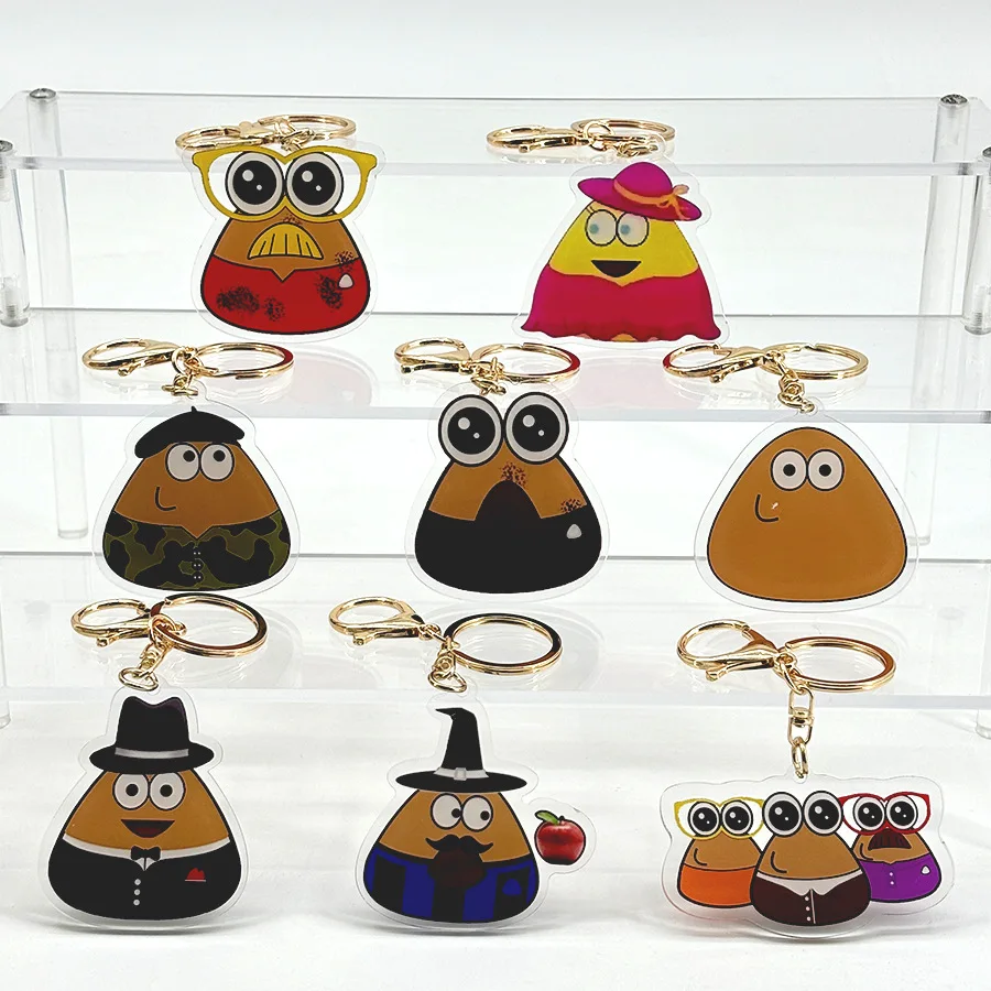 2024 Game My Pet Alien Pou Plush Keychain Furdiburb Emotion Alien Plushie Stuffed Animal Acrylic Keychain For Kids Birthday Gift