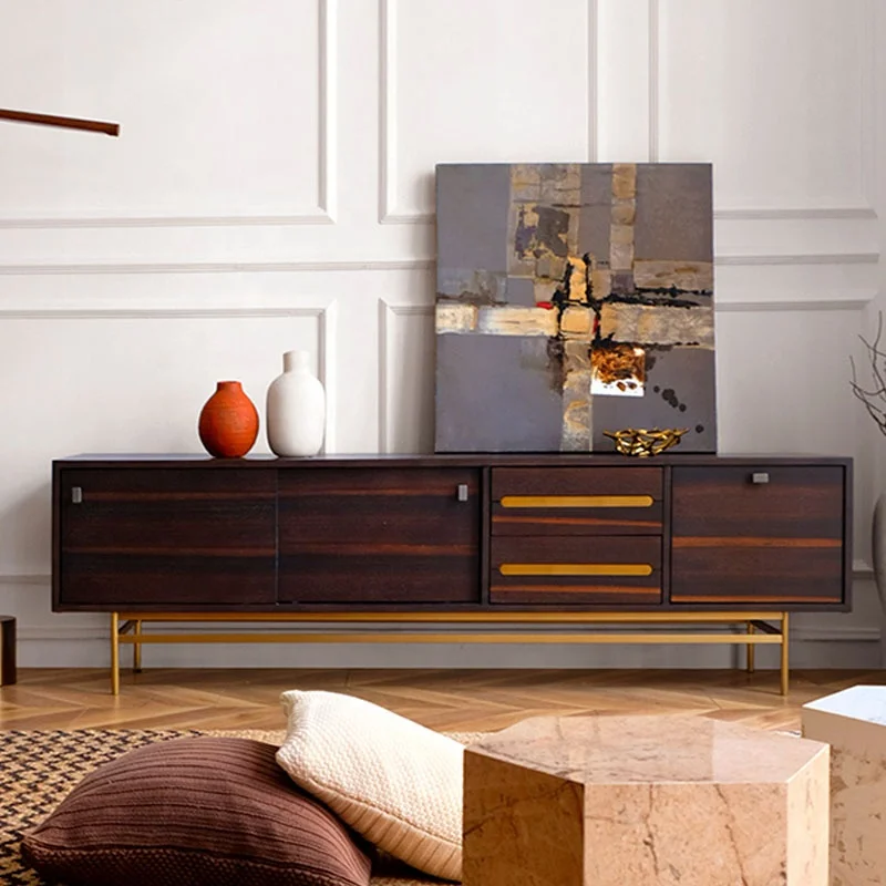 Wooden cabinet Living room furniture Smoke oak veneer Storage TV cabinet TV