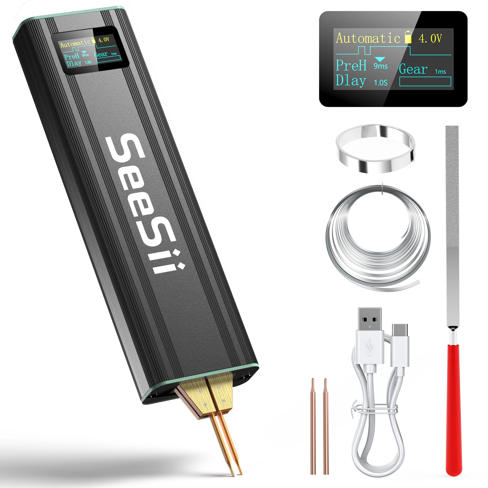 Seesii Mini Battery Spot Welder Kit with 5.0Ah Battery 80 Gears Portable Spot Welders for 18650 Battery Welding Nickel Sheets Welding Tool Kit