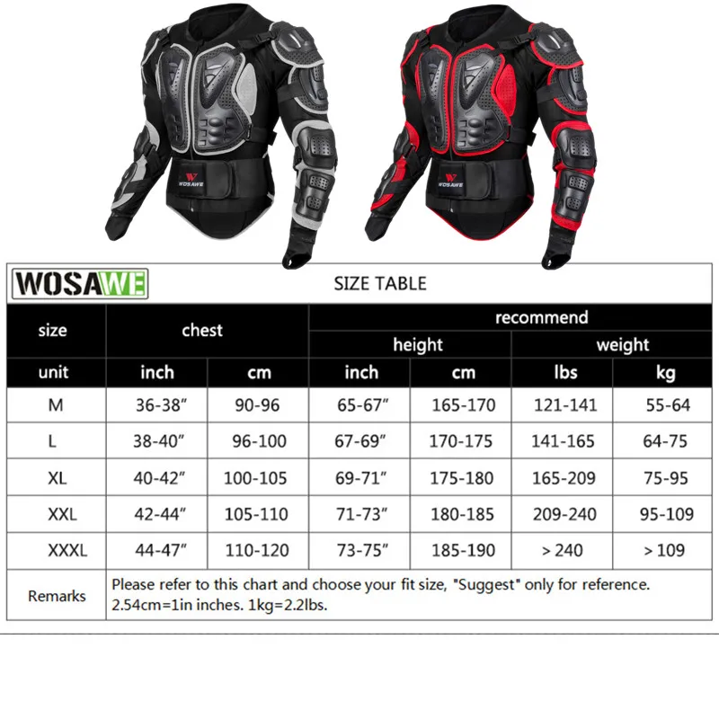 WOSAWE Motorcycle Body Armor Motorcycle Jacket Suit Men Women Moto Protective Body Protectors Motocross Racing Armor