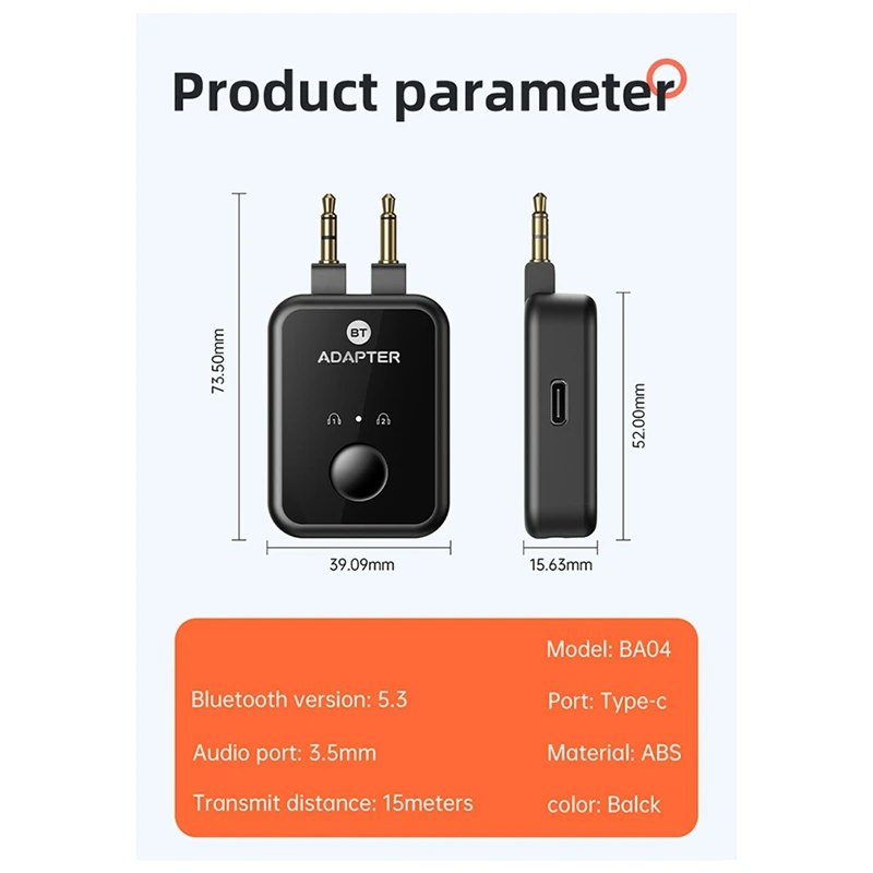 Daily New Bluetooth Launcher Two -In -One 5.3 Non -Destructive Headset Aircraft Plug Audio Conversion Adapter 3.5Mm AUX