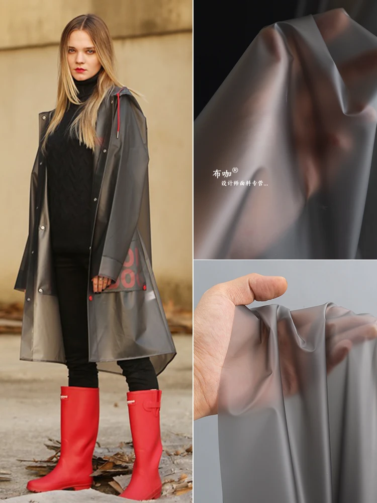 Frosted black grey semi transparent TPU fabric matte raincoat film waterproof environmentally friendly plastic design cloth