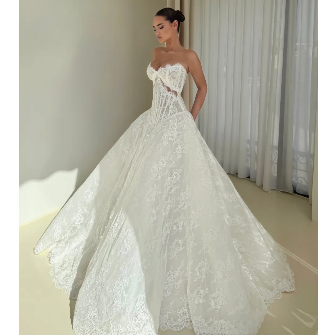

Sweetheart Lace Corset Wedding Dresses with Jacket Buttons Puff Bridal Gown Exquisite robe de mariée Customized