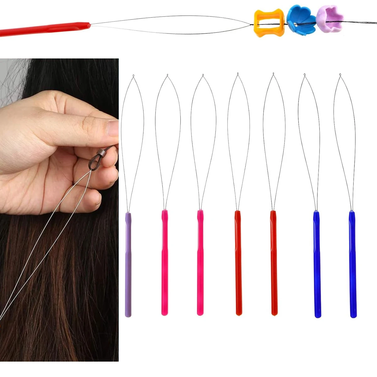 

5PCS/Lot Plastic Loop Pulling Needle Micro Rings Hair Extension Tools Mixed Color