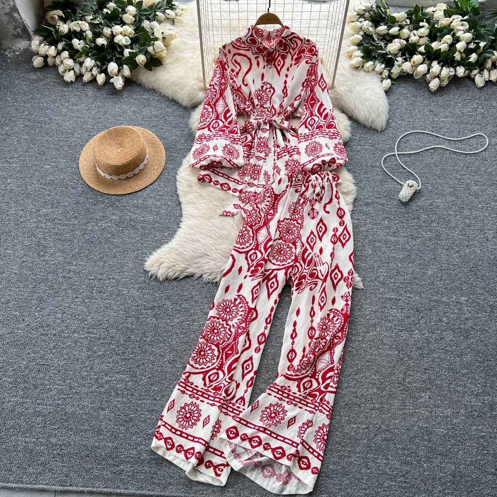 Set sexy in due pezzi Top chic con stampa polo e set di pantaloni a gamba larga a vita alta Hotsweet alla moda