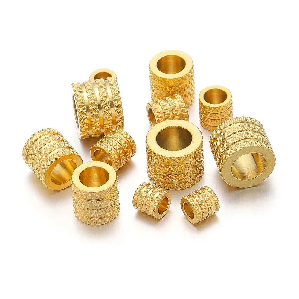 Perles moletées à grand trou en acier inoxydable, 10 pièces, perles d'espacement amples pour bricolage, résultats de colliers et de bracelets, fabrication de bijoux, vente en gros