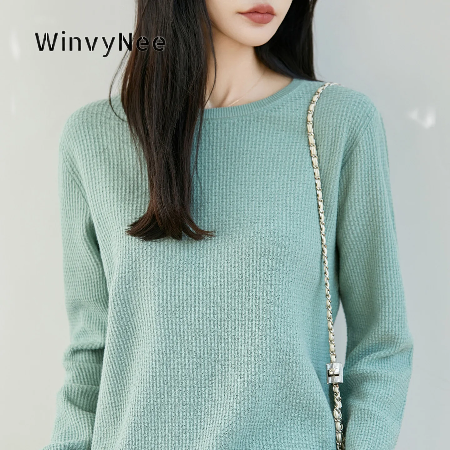 WinvyNee Women Waffle Knit Pullover 100% Cotton Crew Neck Long Sleeve Textured Breathable Versatile Daily Casual Looks ZA1092017
