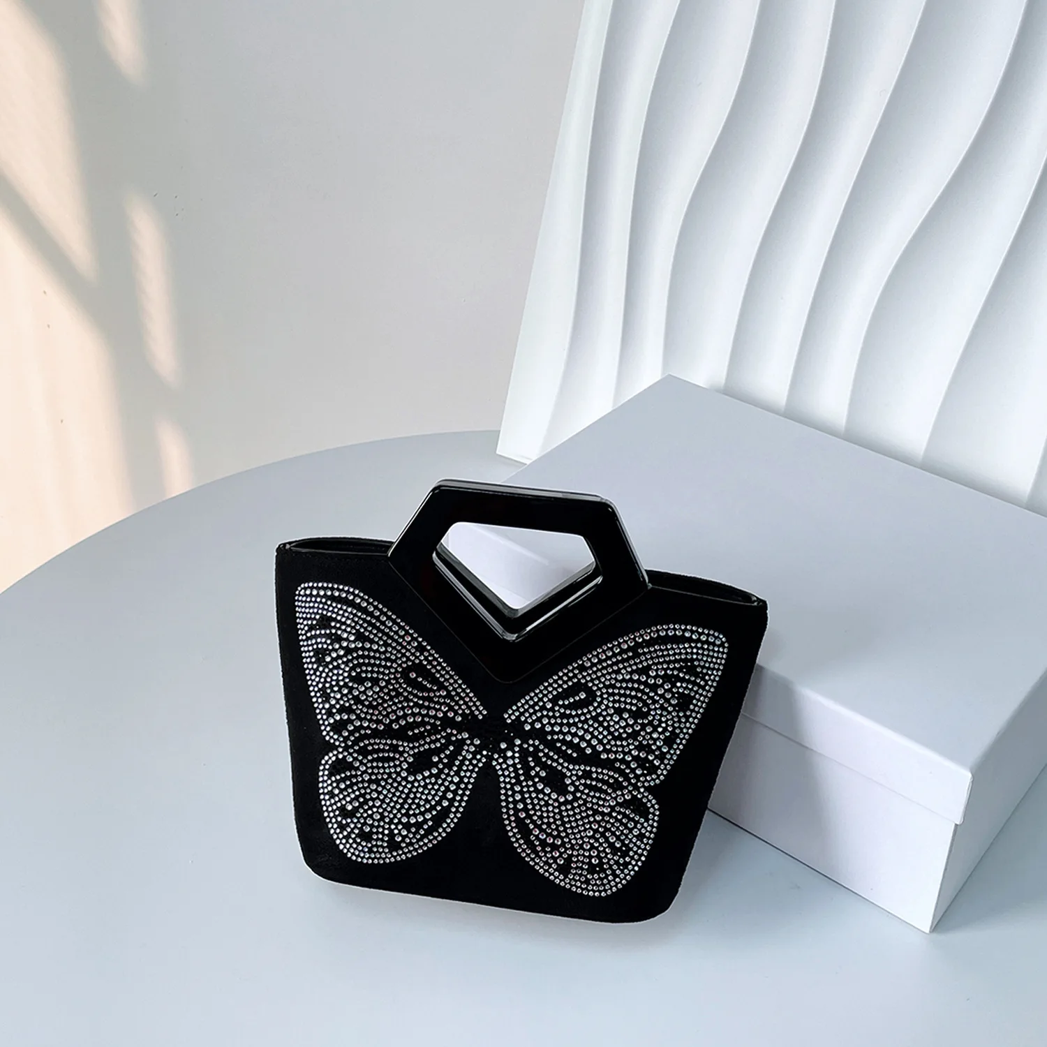 Butterfly Shape Crystal Evening Bag Acrylic Basket Bag Top Handle Purse Women Rhinestone Handbag Wedding Party Clutch For Ladies