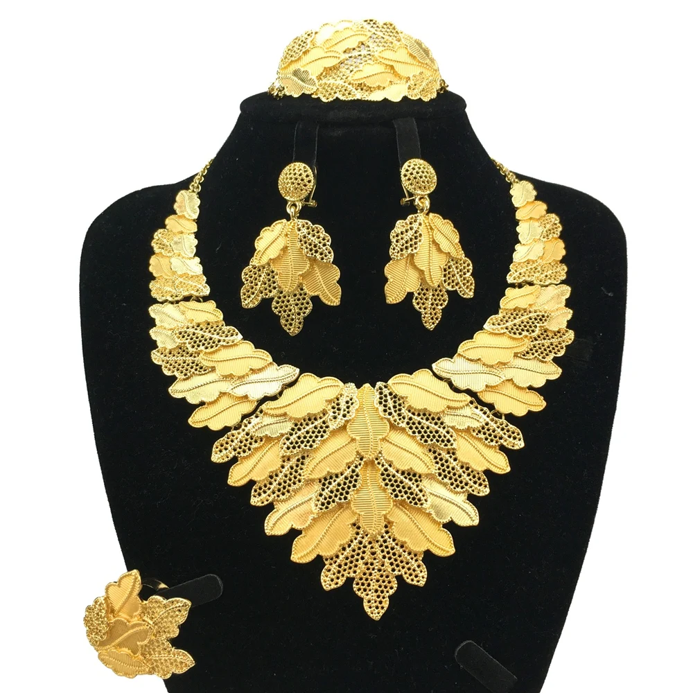 

2024 Newest Italian Gold Plated Jewelry for Women African Necklace Earrings Bracelet Ring Wedding Jewelry Set FHK18323